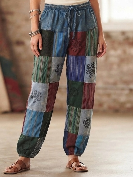 Kathmandu Pants - Kathmandu Imports Boho Patchwork Jogger Pants Free Size NWT